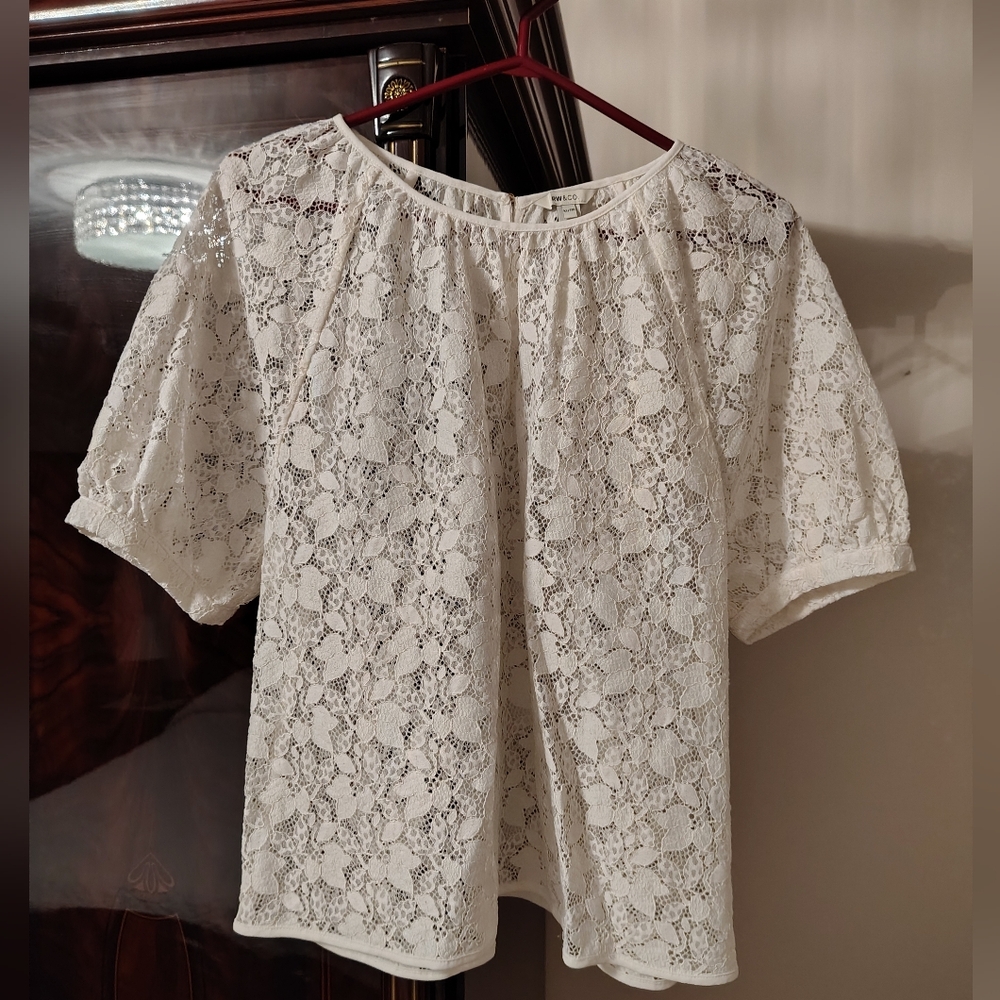 RW&Co Lace Short Sleeve Blouse in Cream